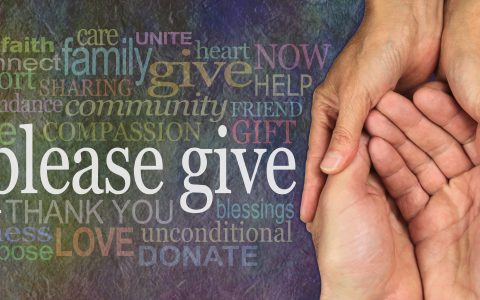 Banner with text encouraging people to give.