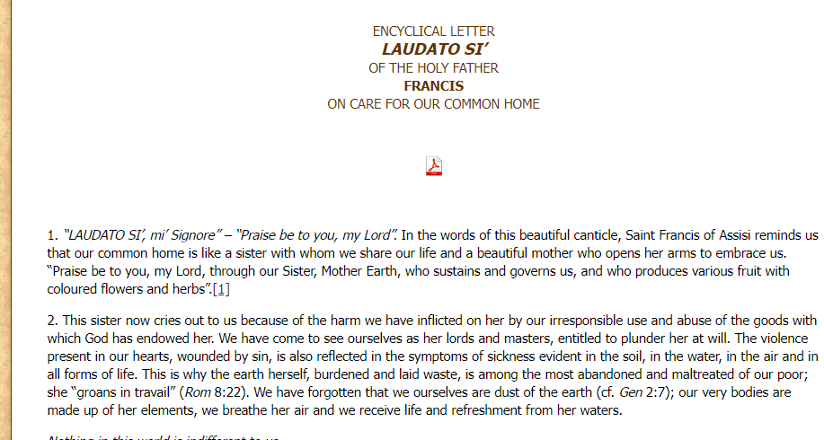 Graphic showing the opening text to Pope Francis' Encyclical letter Laudato Si'.