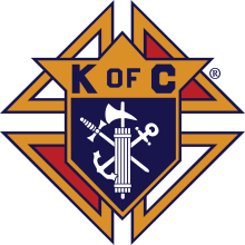 Knights of Columbus logo, coat of arms with the letters K of C on top.