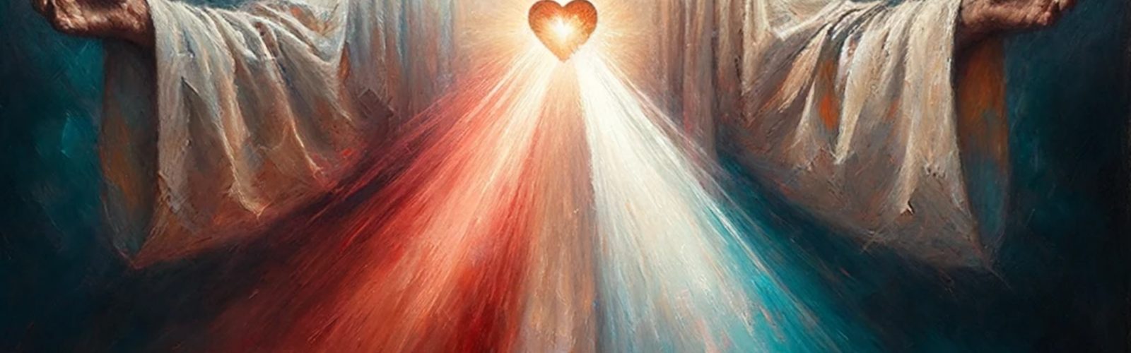 Jesus with rays of light coming from heart. Divine Mercy image.